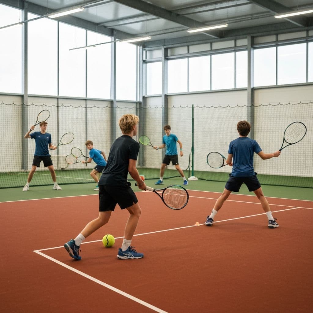 Tennis academy members training